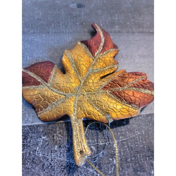 Glitter Leaf Brown fall ornament Xmas decor - Picture 2 of 4